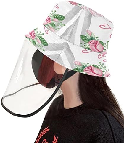 כובע מגן למבוגרים עם מגן פנים, כובע דייג כובע אנטי שמש, פרפר עץ סאקורה פרח