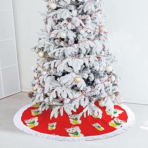 חצאית עץ חג המולד של חג המולד של חתול טוב עם ציצים למסיבת חג מולד שמח תחת עץ חג המולד