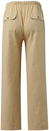 MTSDJSKF מכנסי פשתן נשים, מותניים אלסטיים רגילים רחבים רגליים רכות מכנסי פשתן עם כיסים מכנסיים מכנסיים