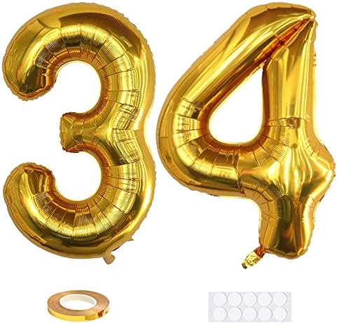 Xihuimay מספר 34 בלונים 40 אינץ 'בלון דיגיטלי אלפבית 34 בלוני יום הולדת ספרה 34 בלוני הליום בלונים גדולים לציוד