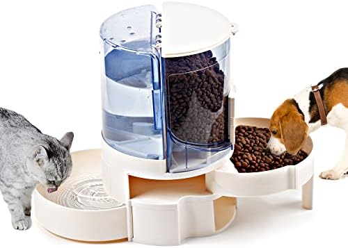 מזין כלבי חתול אוטומטי ומתקן מים לחתולים בסט - אחסון סיבוב כוח הכבידה מתקן מים לחיות מחמד לחיות מחמד בינוניות