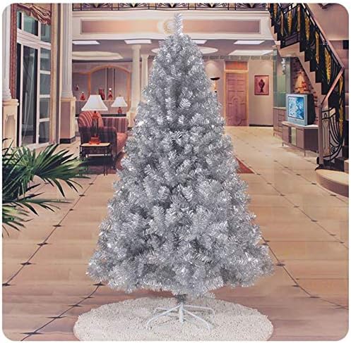 WOGQX סילבר אורן מעורב אורן מלאכותי חג המולד עץ חג המולד עם מחטי PVC נצנצים מכסף נוצץ, בסיס מתכת מתקפל