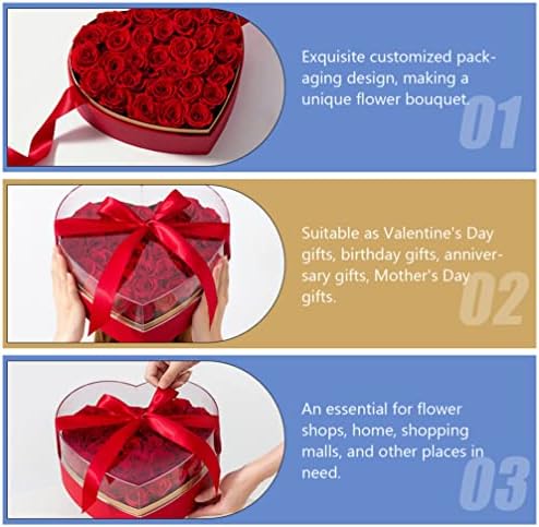 סטובוק קופסת מתנה בצורת לב, קופסאות מתנה לפרח יוקרתי עם מכסה חלון לסידור פרחים חג האהבה דקורטיבי אריזת עטיפה