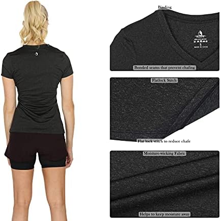 חולצות אימון ICYZONE חולצות יוגה חולצות טריקו-צווארון V-NECT לנשים המפעילות כושר ספורט ספורט שרוול קצר
