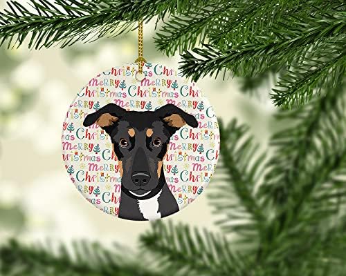 אוצרות קרוליין WDK2250CO1 Rottweiler שחור ושזוף 6 קישוט קרמיקה לחג המולד, קישוטים לעץ חג המולד, קישוט תלוי לחג