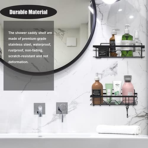 מארגן אמבטיה של Dryeuuur Caddy, מדפי מקלחת נירוסטה דבקים עם 2 חבילות לאחסון אמבטיה, מארגן מקלחת קיר