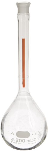 Corning Pyrex Borosilicate Class Class A תחתית שטוחה בקבוק נפח אדום אדום עם פקק התחדדות סטנדרטי זכוכית,