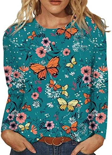 חולצת טי גרפית של נשים חמניות לנשים חמוד מצחיק שרוול ארוך ארוך כותנה כותנה צמרות סתיו בגדי סתיו לנשים