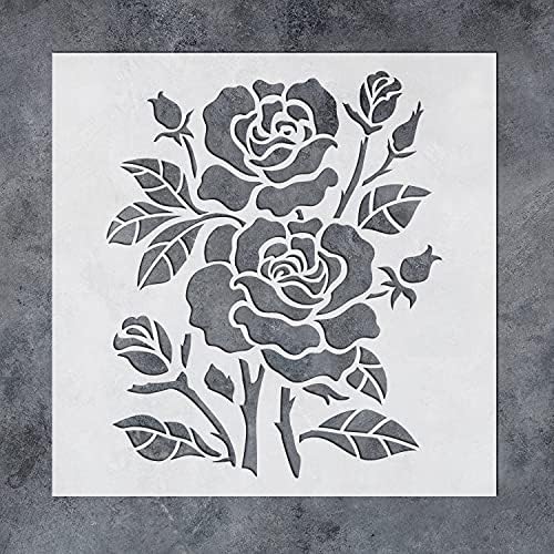 שבלון רוז בסיללי לצביעה על רצפת קיר בד עץ בד נייר בד פרח פרח סטנסיל לשימוש חוזר שבלונות 12x12 אינץ