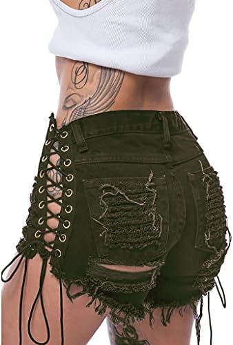 חתוך מכנסיים קצרים שלל לנשים סקסיות סקסיות מותניים נמוכות שולי גולש ג'ינס מכנסיים חמים תחרה צדדית של מכנסי ג'ינס
