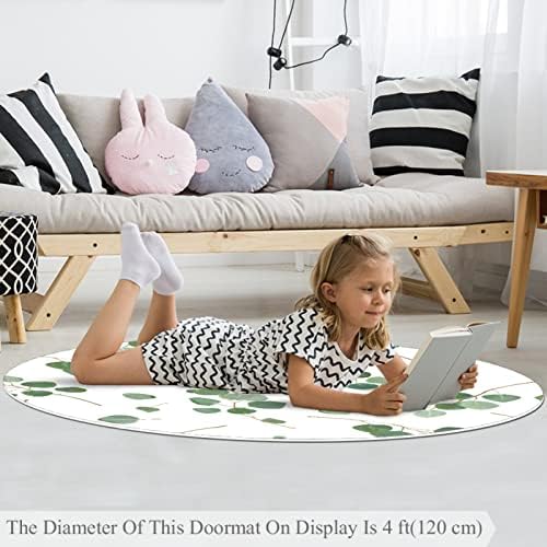 Llnsupply ילדים שטיח 4 רגל שטיחים שטח עגול גדול לבנות בנות תינוק - צמח עלים ירוקים, עיצוב בית מתקפל משחק מחצלת