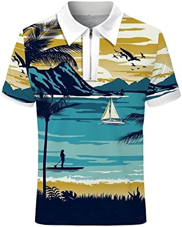 UBST 2022 חולצות פולו חדשות לגברים, קיץ שרוול קצר צוואר צוואר צוואר צווארון הוואי הדפס הטרופי של הנלי חולצות