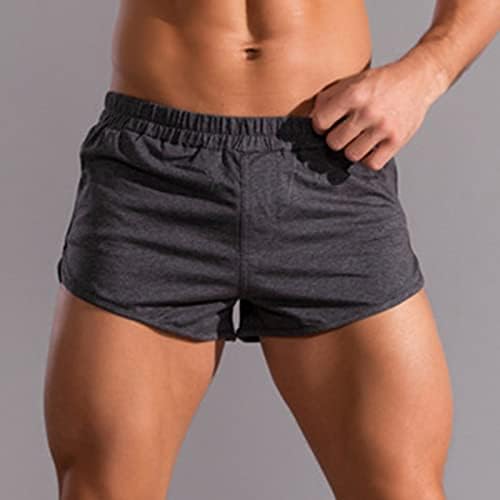 גברים אימון כושר מכנסיים מוצק כותנה ספורט מכנסיים אלסטי אמצע מותניים שרוך קצר מזדמן אימון קצר