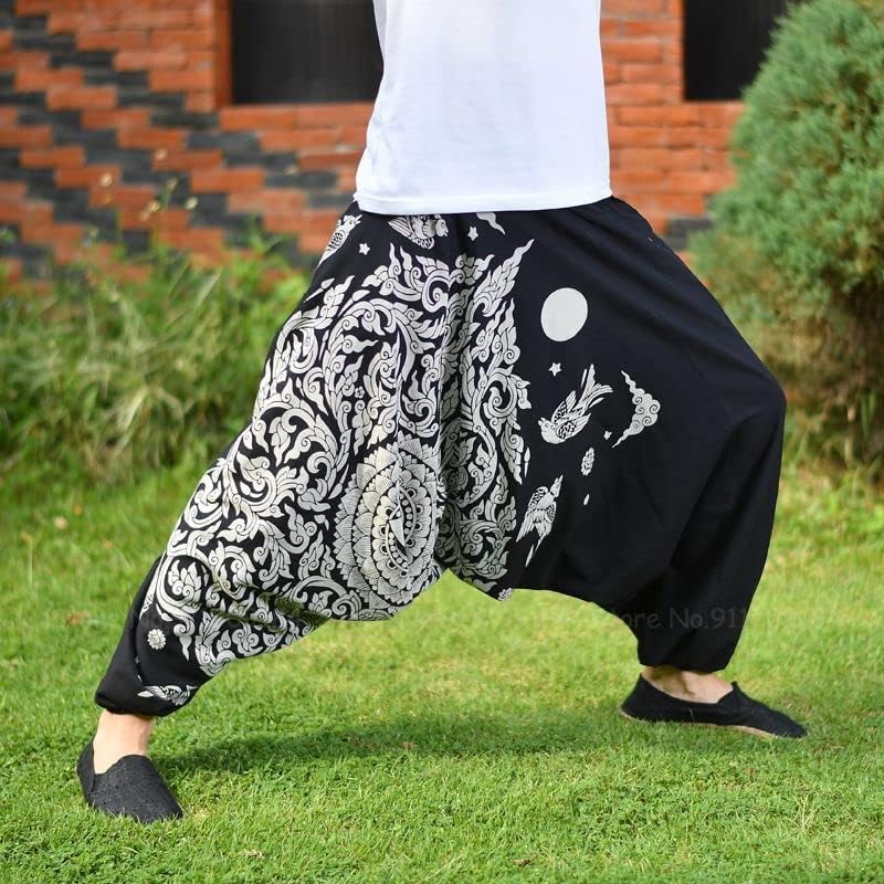 UKTZFBCTW זוגות מכנסיים הרם אפריקני הודו פקיסטן בגדים נשים גברים דפוס מזדמן פורחים מכנסיים רופפים