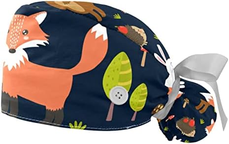 כובע עבודה של 2 PCS עם סרט כפתור עניבת יער אחורי קיפוד קיפוד קיפוד שועל ארנב ארנב כובעי קוקו לנשים