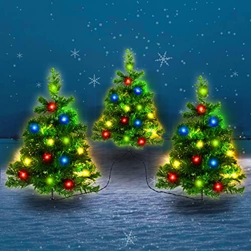 Tonulax 3 Pack עץ חג המולד, עץ חג המולד קטן ומופעל על סוללה, קישוטי חג המולד חיצוניים, אורות