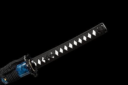 חרב MN - כחול מדהים בעבודת יד מלא טאנג יפני יפני סמוראי קטאנה לוחם חרב T10 פלדה