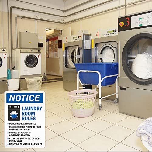 כללי חדר הכביסה של SmartSign חותם, הודעה - אין עומס יתר, הסר מייד, הסר חומר ניקוי, מוך נקי, ללא