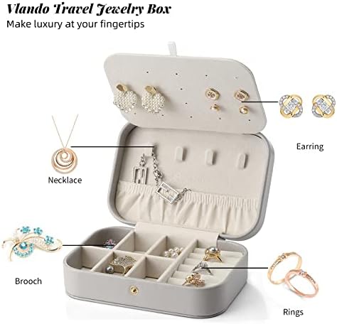 קופסת תכשיטים קטנה של Vlando, מארגן תכשיטים לנסיעות מארז עגילים טבעת שרשרת, שכבה כפולה מארגן תכשיטי
