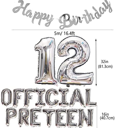 קישוטי יום הולדת 12 לילדות, שחור עלה זהב באנר רקע יום הולדת 12, רשמי לפני גיל העשרה מסיבת יום הולדת