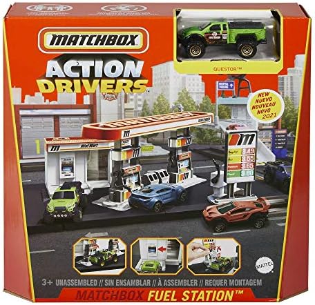 משחק מכוניות קופסת גפרורים, תחנת דלק לנהגי פעולה ומשאית צעצוע בקנה מידה 1: 64, צינורות גז ניידים ותכונות