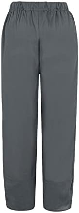 מכנסי קפרי של Aayomet לנשים, נשים מפוארות אלסטיות מכנסי פשתן אופנה מנוחה מכנסי רגל רחבים