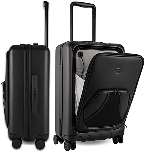 Aerotrunk Small Carry On מזוודות עם תא מחשב נייד עור - מזוודה עם גלגלים, חברת תעופה 22x14x9 מאושרת - מחשבים ניידים