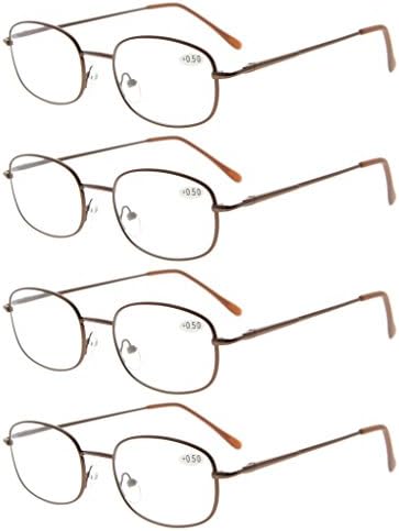 כוורן 4 - חבילה קריאת משקפיים לגברים נשים מתכת מסגרת מלבן קוראים +2.75