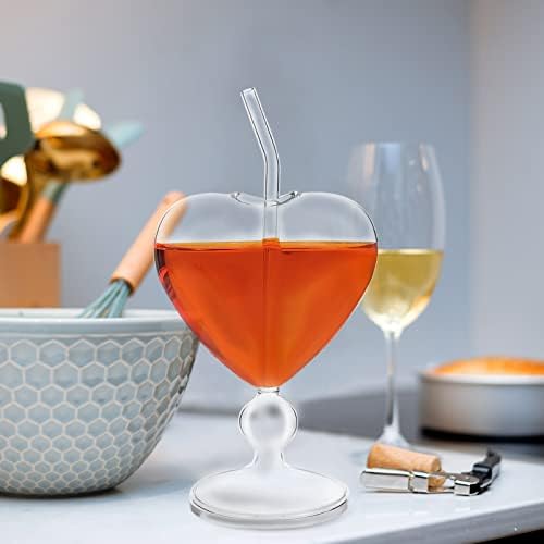 Alipis כוסות קוקטייל בצורת לב כוסות יין ברורות כוסות מיץ משקאות, 8 כלי זכוכית בר-כלי זכוכית עם קש