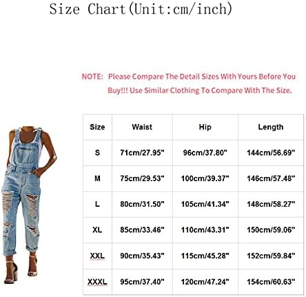 יוהדה נשים אופנה ג 'ינס סינר סרבל שרוולים מתכוונן רצועת חור קרע רומפר קאובוי רזה סרבל ג' ינס