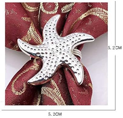 Allinlove Silver Starfish מפיות טבעות סט של 4 אוקיינוס ​​חוף חוף מפית ימי מחזיקי טבעת