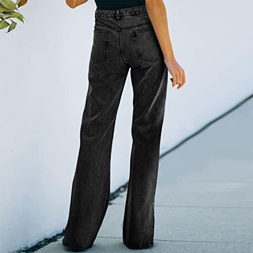 נשים ג 'ינס מכנסיים מקרית פיצול מכפלת ג' ינס רוכסן מכנסיים כיס רחב רגל מכנסיים ליי חותלות