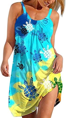 שמלת קיץ לנשים רופף מזדמן בוהו פרחוני הדפסת ספגטי רצועת שמלה קיצית שרוולים זורם נדנדה חוף שמלות