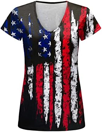 4 ביולי חולצות לנשים מקרית קיץ אמריקאי דגל חולצות קצר שרוול עם צווארון כוכבים פסים פטריוטית חולצות