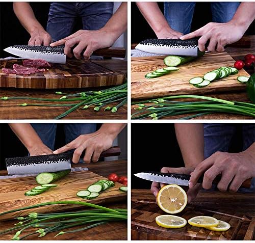 סדרת שושלת סט סכינים 4 יחידות-3 שכבות פלדה לבושה 9 18 מוב עם ידית מתומן סכין שף עם רצועת סכין מגנטית מעץ שיטה