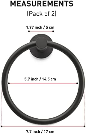 טבעת מגבת אופרזון 2 יחידות-טבעת מגבת שחורה בצורת נירוסטה-ללא חלודה, צמודת קיר וקלה להתקנה-מגיעה עם 4 ברגים–