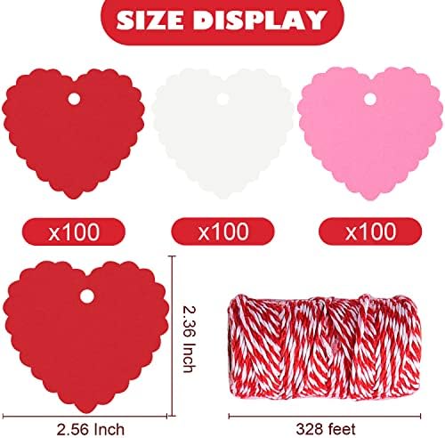שיאנמו 300 יחידות חג האהבה תגי לב לתלות תג נייר קראפט תגי מתנה צורת לב עם מחרוזת 328 רגליים