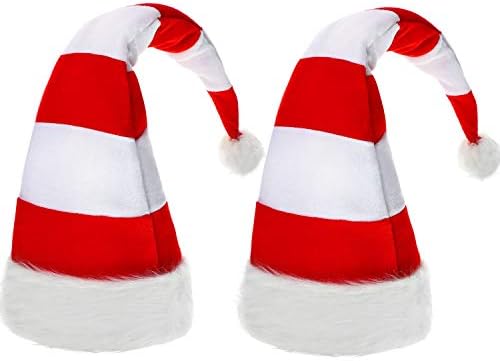 2 חתיכות אדום ולבן פסים סנטה כובע חג המולד ארוך הרגיש חג המולד כובעי חג המולד לשנה חדשה מסיבת קישוטי