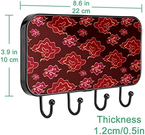אדום סיני סיני פטן דפוס מעיל קיר קיר קיר, מתלה מעיל כניסה עם 4 חיבור לעיל מעיל גלימות ארנק חדר אמבטיה