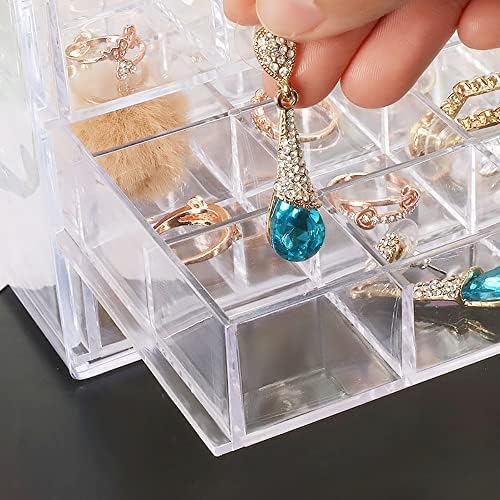 קופסת תכשיטים אקרילית 5 מגירות עגיל ברור ארגזי עגיל תיבת 120 תאים תכשיטים שקופים קופסא אחסון עגיל