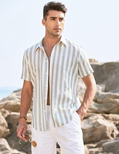קופנדי גברים של פשתן מזדמן קצר שרוול חולצות כפתור למטה קיץ חוף חולצה