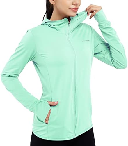 ז'קט אתלטי לנשים של DPowien משקל קל משקל ארוך שרוול ארוך 50+ חולצות הליכה מלאות קפוצ'ון הגנה מפני רוכסן