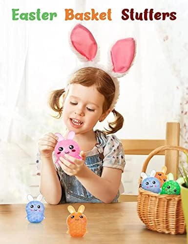 4 חבילות מפלגות סל פסחא לילדים, כדורי לחץ מפוארים של ארנב פסחא, צעצועים לקשקש הקלה מלאים בחרוזי