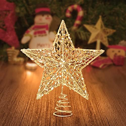 טופר עץ כוכב חג המולד של DPFHL, כוכב טופר עץ עץ הזן נצנצים זהב לעץ חג המולד, 8 אינץ