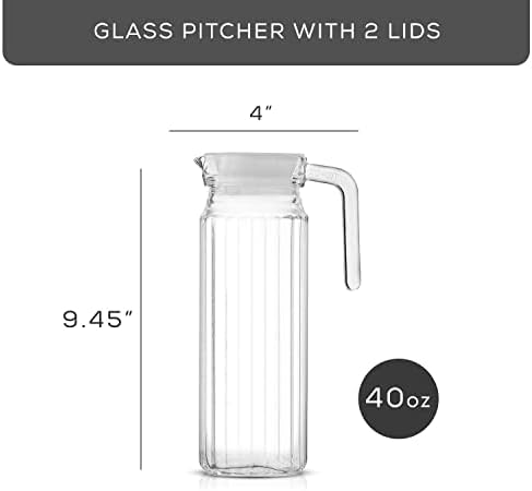 קנקן זכוכית 40oz עם מכסה - כלי הגשה משקאות, מיכל אחסון וקרף לנוזלים חמים או משקאות קרים. קנקן מי זכוכית, קפה