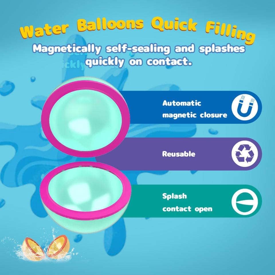 6 בלוני מים לשימוש חוזר עם 2 תבניות סיליקון פופ ארטיקיות ושקית רשת אחת, כדורי מתיז למשחק בריכה, בלוני מים