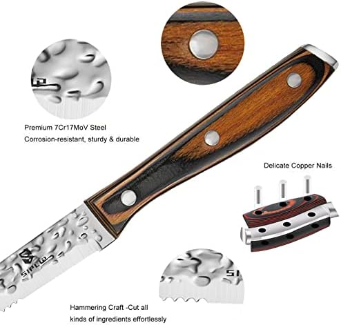 סכיני סטייק סיפליפ, סכיני סטייק סט של 6, סכיני סטייק סופר חדים עם ידית עץ, עמיד מאוד ועמיד, נירוסטה עמידה