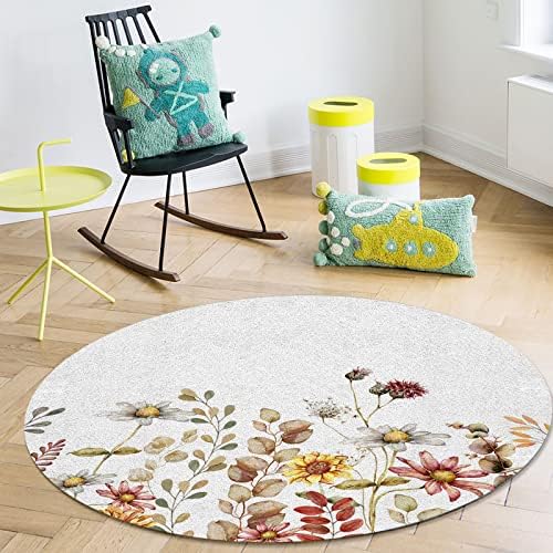 שטיח שטח עגול גדול לחדר שינה בסלון, שטיחים 6ft ללא החלקה לחדר ילדים, סתיו אקליפטוס עלים צמח עלה סתי