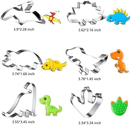 דינוזאור חותכי עוגיות, 6 חתיכות דינוזאור בצורת חותכי עובש ברונטוזאורים, טי רקס,טריצרטופס, סטגוזאורוס,
