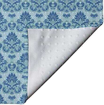 מגבת מחצלת יוגה של אמבסון דמשון, דפוס צבעוני כחול עם תחיית אריחים בסגנון מערבי פרחים השפעות בארוק, כיסוי